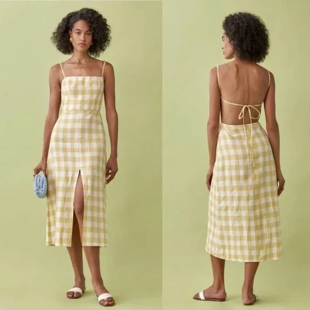 Reformation Yellow Check Midi Dress